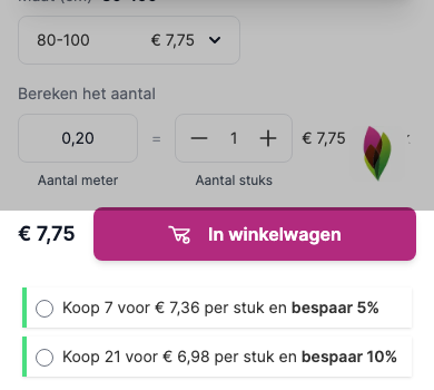 Huidige staffelprijzen op de productpagina van Tuinplant.nl